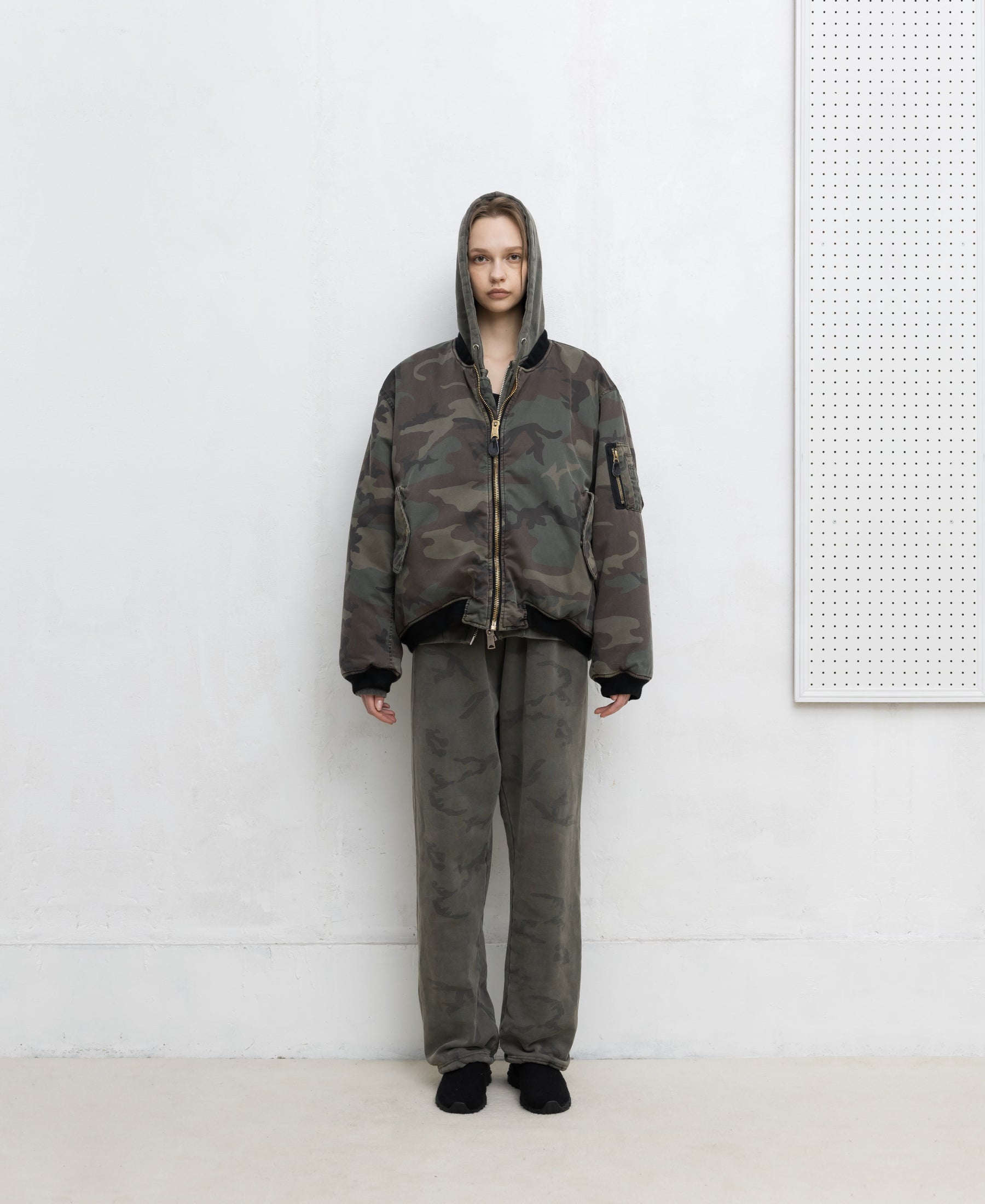 ANTIQUE WASH DOUBLE FACE CAMO BOMBER JACKET - WC