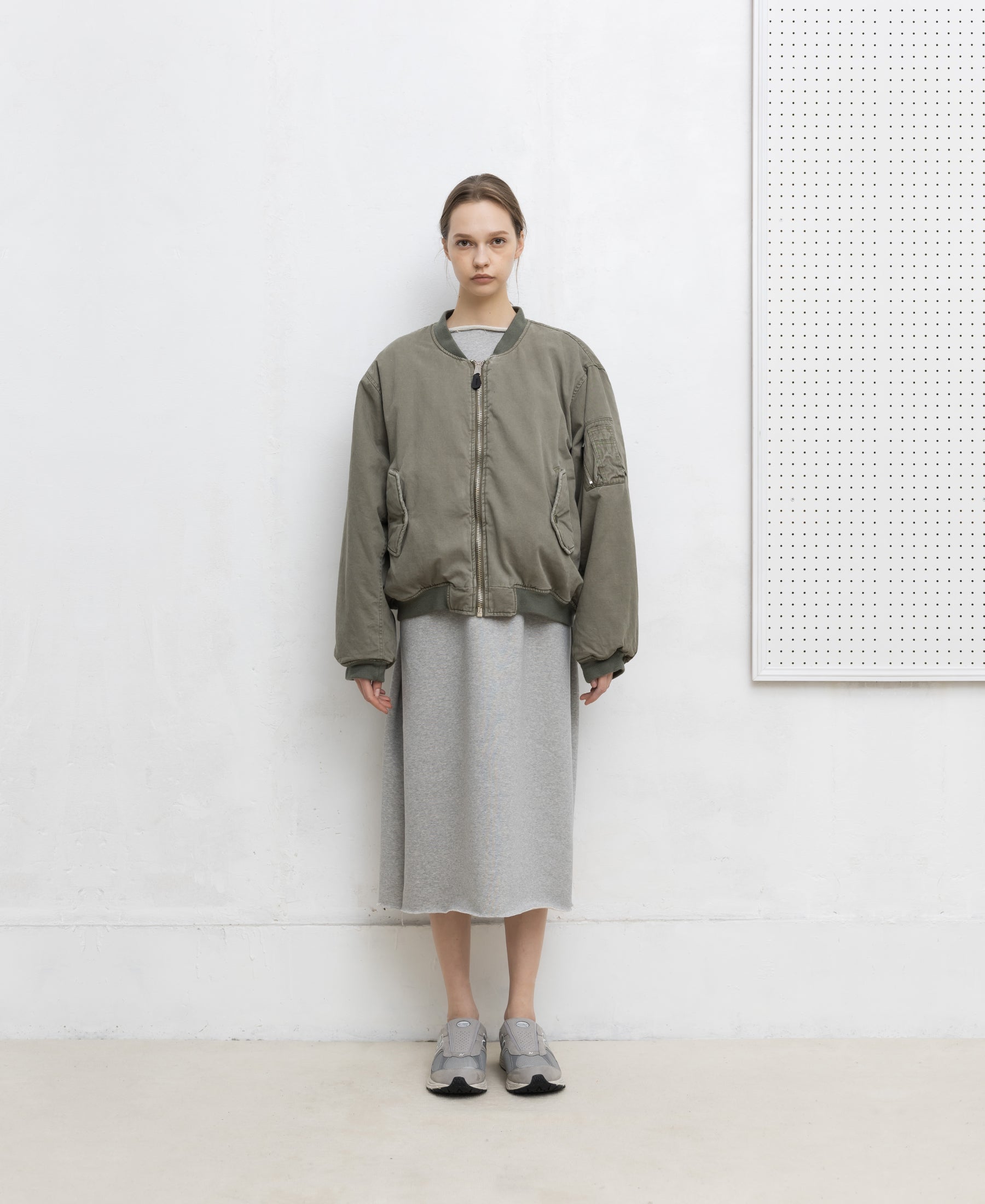 SUN FADED WASH DOUBLE FACE COTTON BOMBER JACKET - OLIVE DRAB