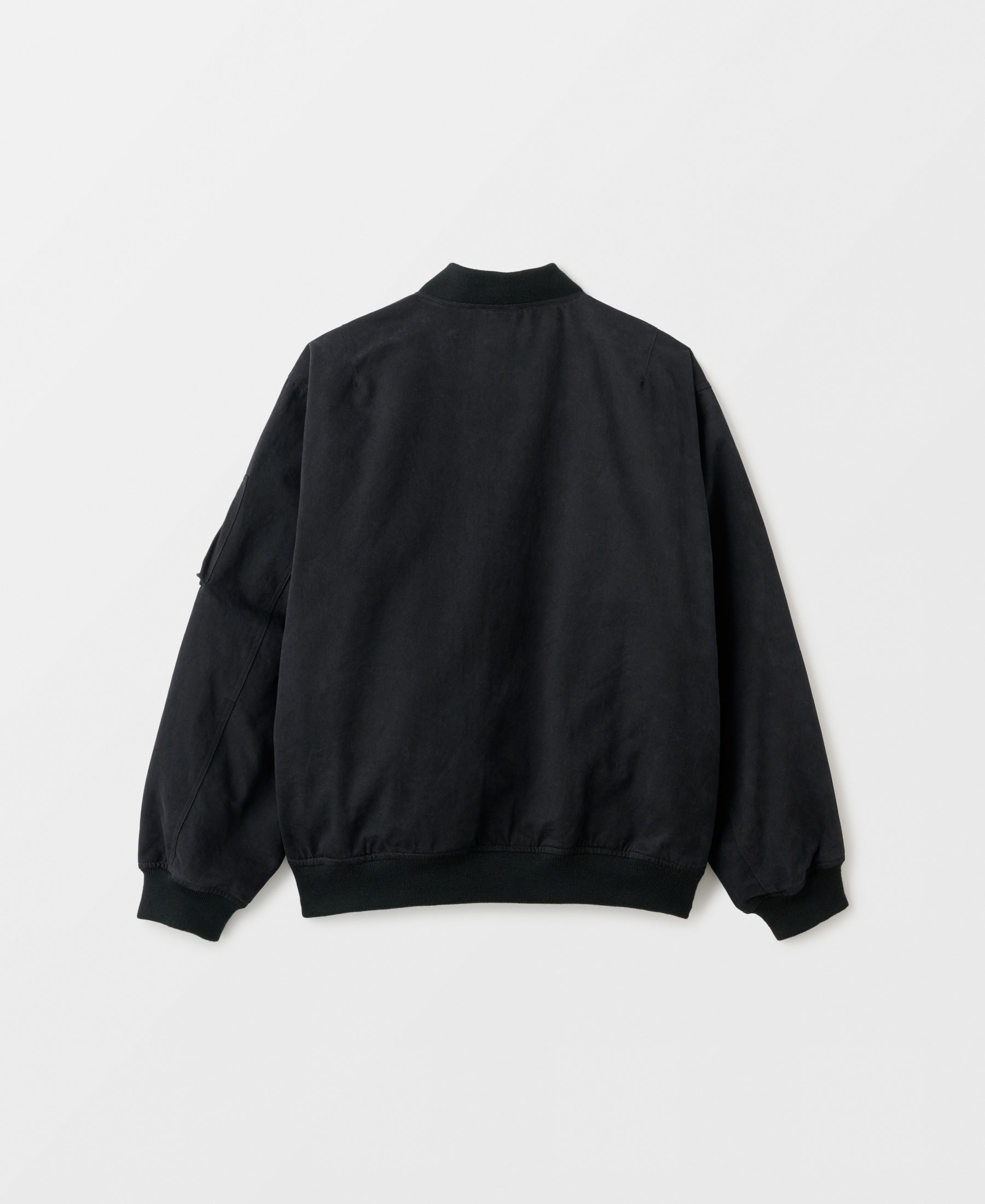 Vintage wash DOUBLE FACE COTTON NON PADDED BOMBER JACKET - BLACK 1