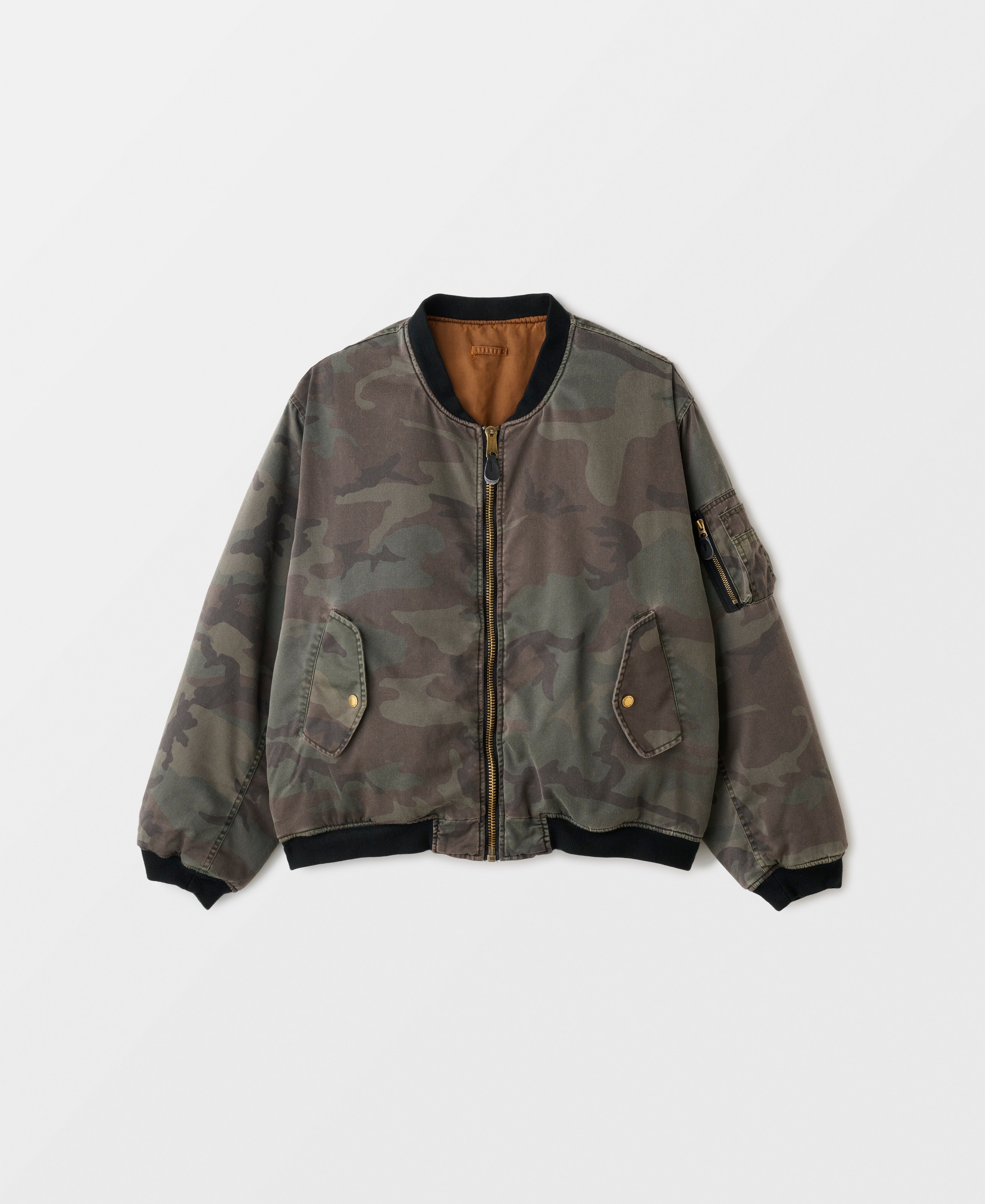 ANTIQUE WASH DOUBLE FACE CAMO BOMBER JACKET - WC