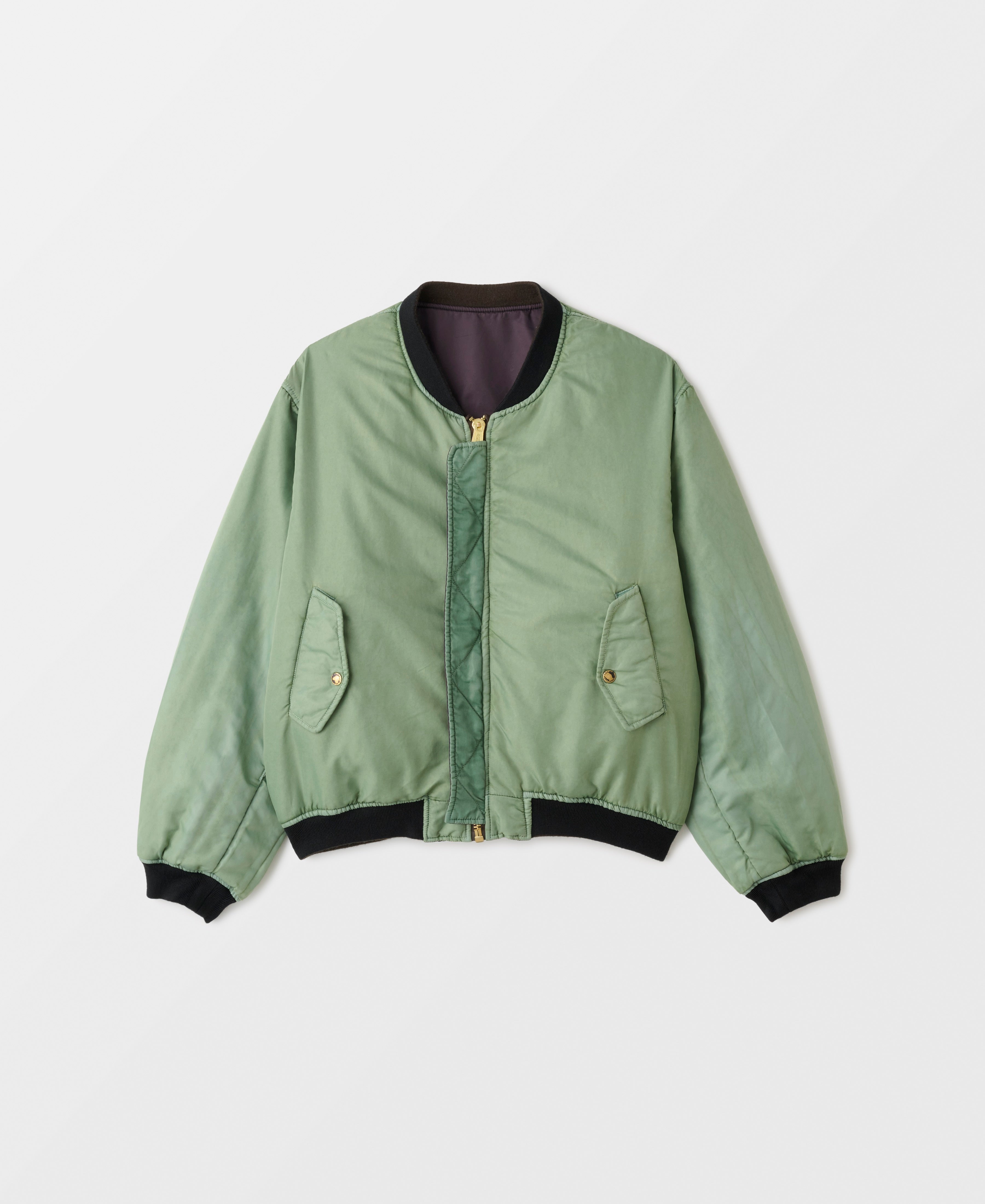 GARMENT-DYE NYLON BOMBER JACKET - GREEN X BROWN