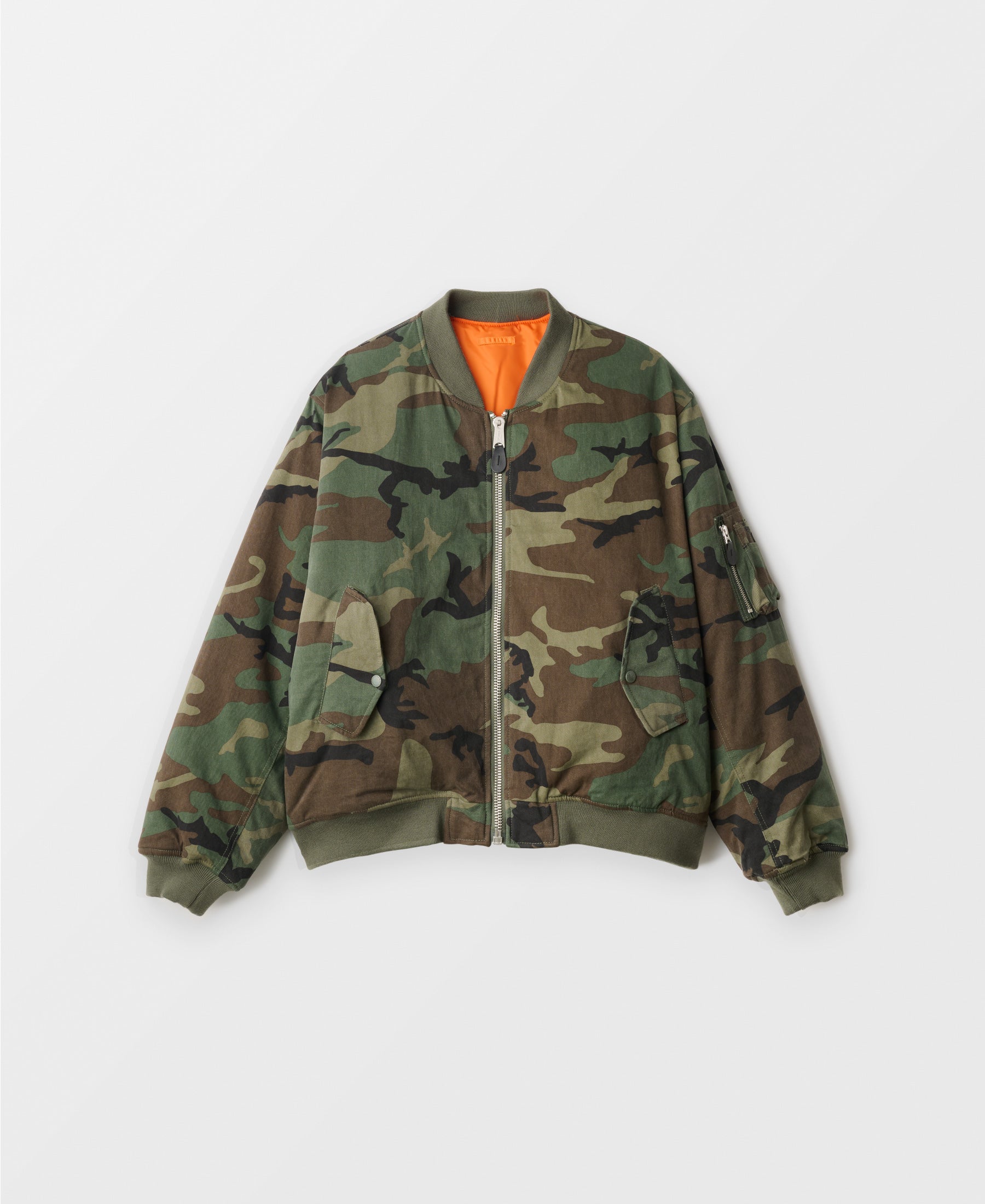 VINTAGE WASH CAMOUFLAGE DOUBLE FACE COTTON BOMBER JACKET - WC