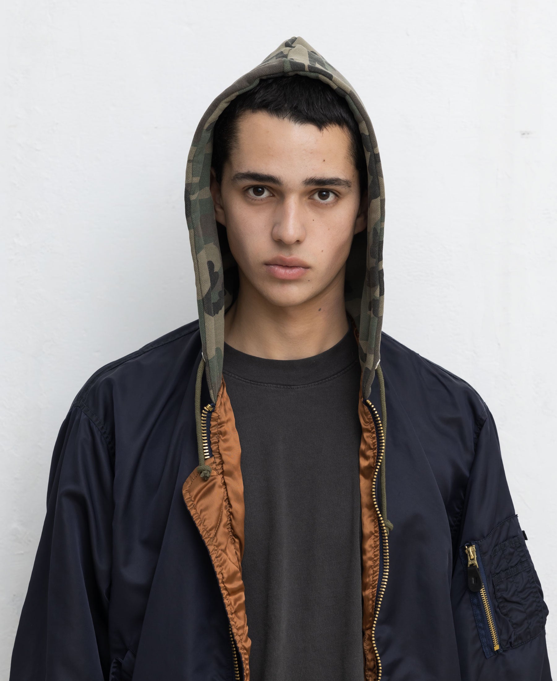 CUSTOM  ORDER : CAMO COTTON FLEECE HOOD with STRING