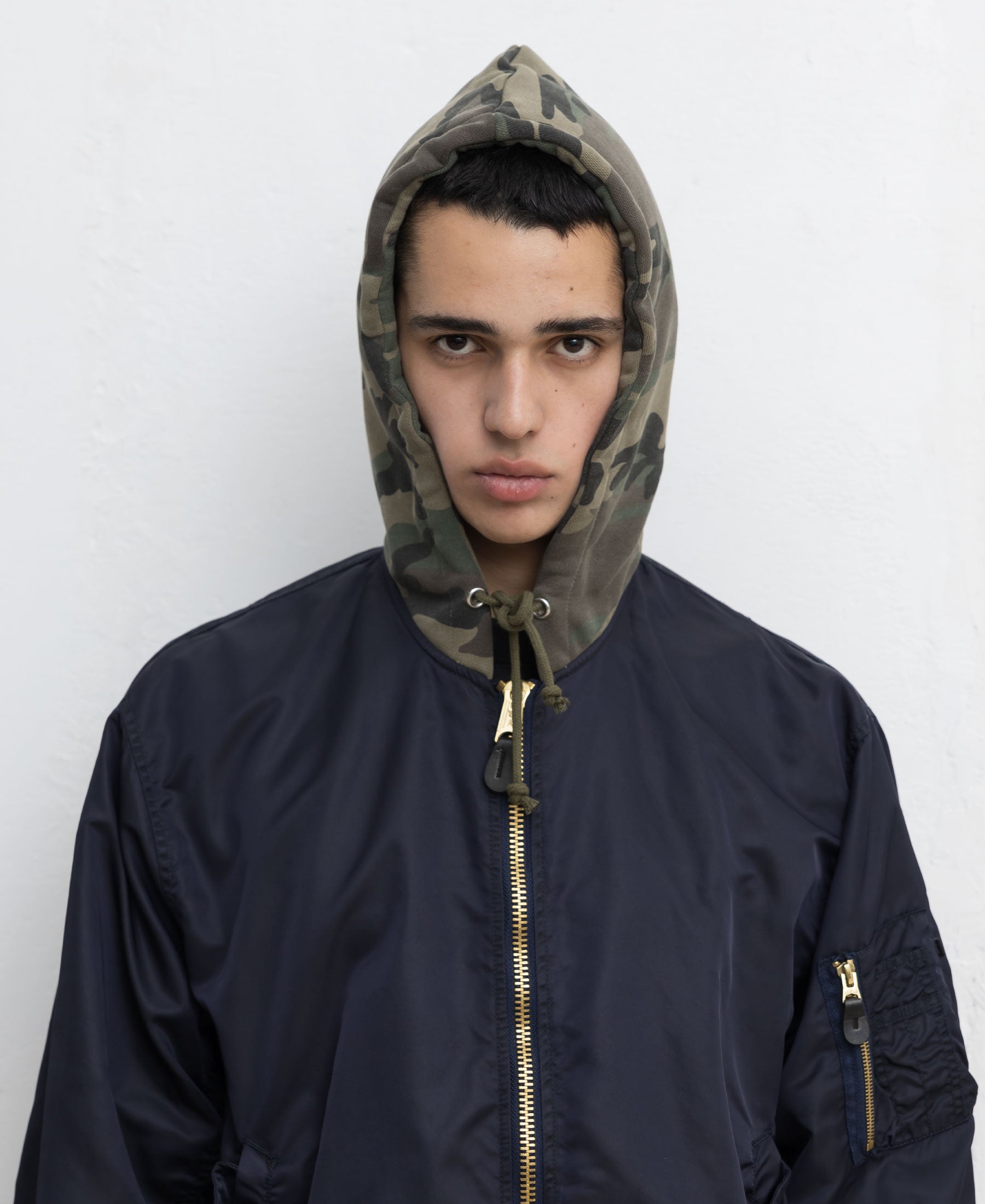 CUSTOM  ORDER : CAMO COTTON FLEECE HOOD with STRING