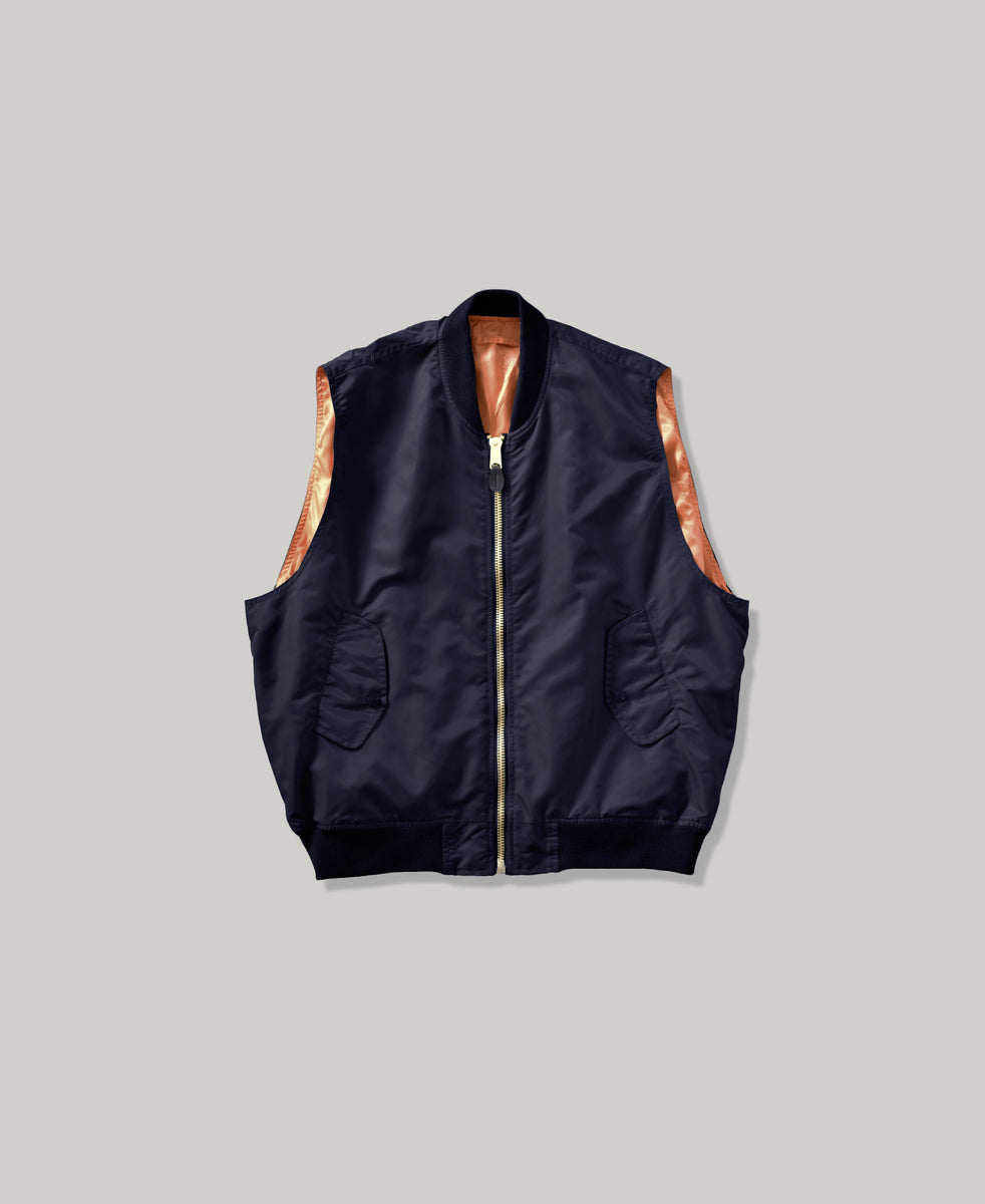 NON-PADDED SLEEVE-LESS BOMBER JACKET | VINTAGE WASH