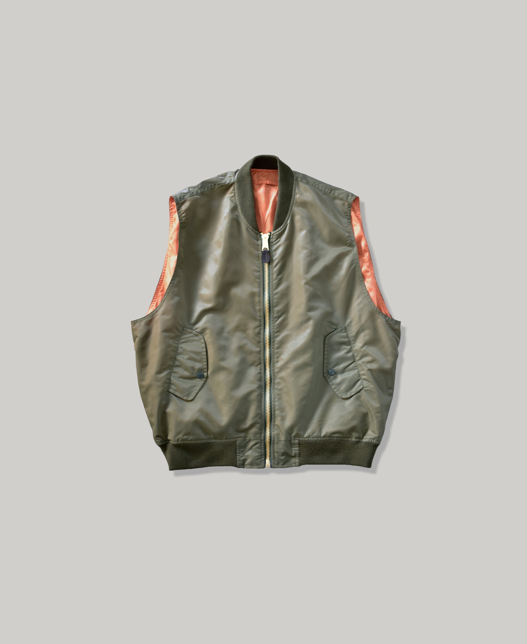 NEW | NON-PADDED SLEEVE-LESS BOMBER JACKET |  VINTAGE WASH GREEN