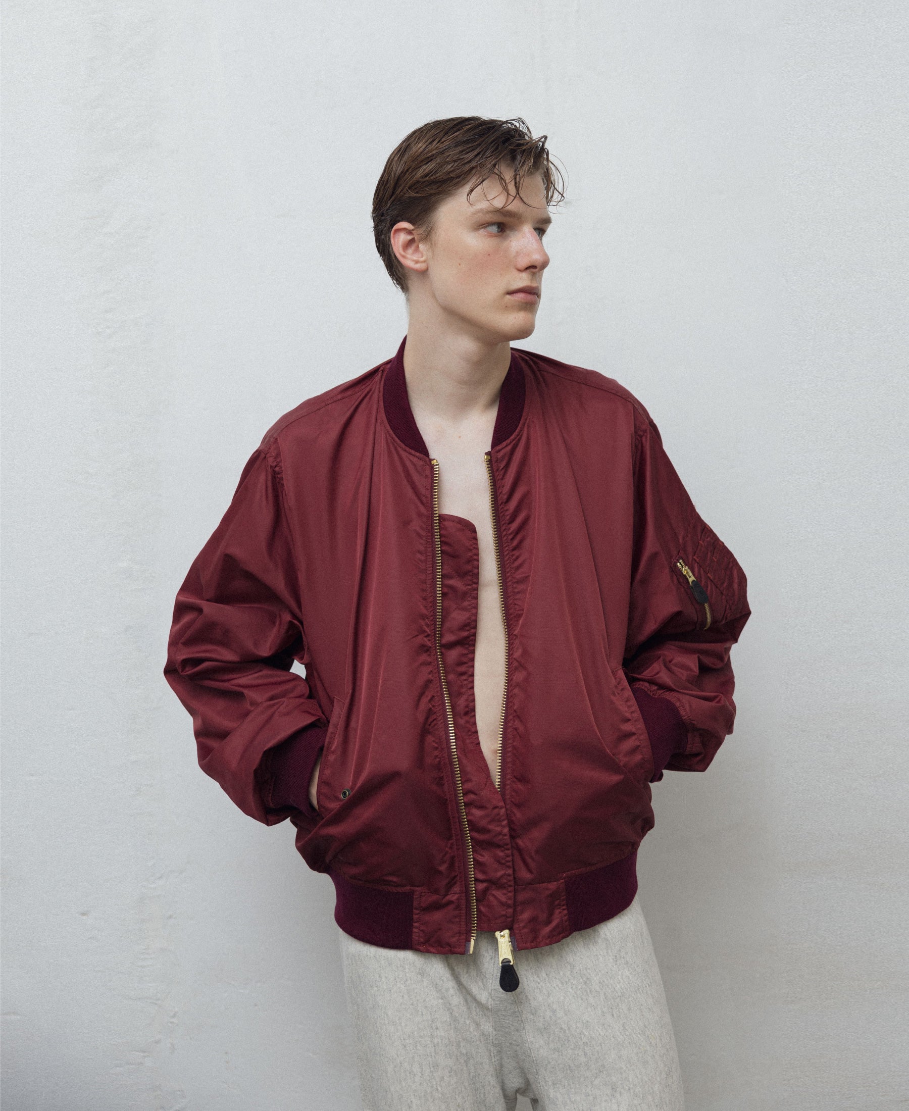 OUTLET 50%OFF | NON-PADDED BOMBER JACKET | BURGUNDY