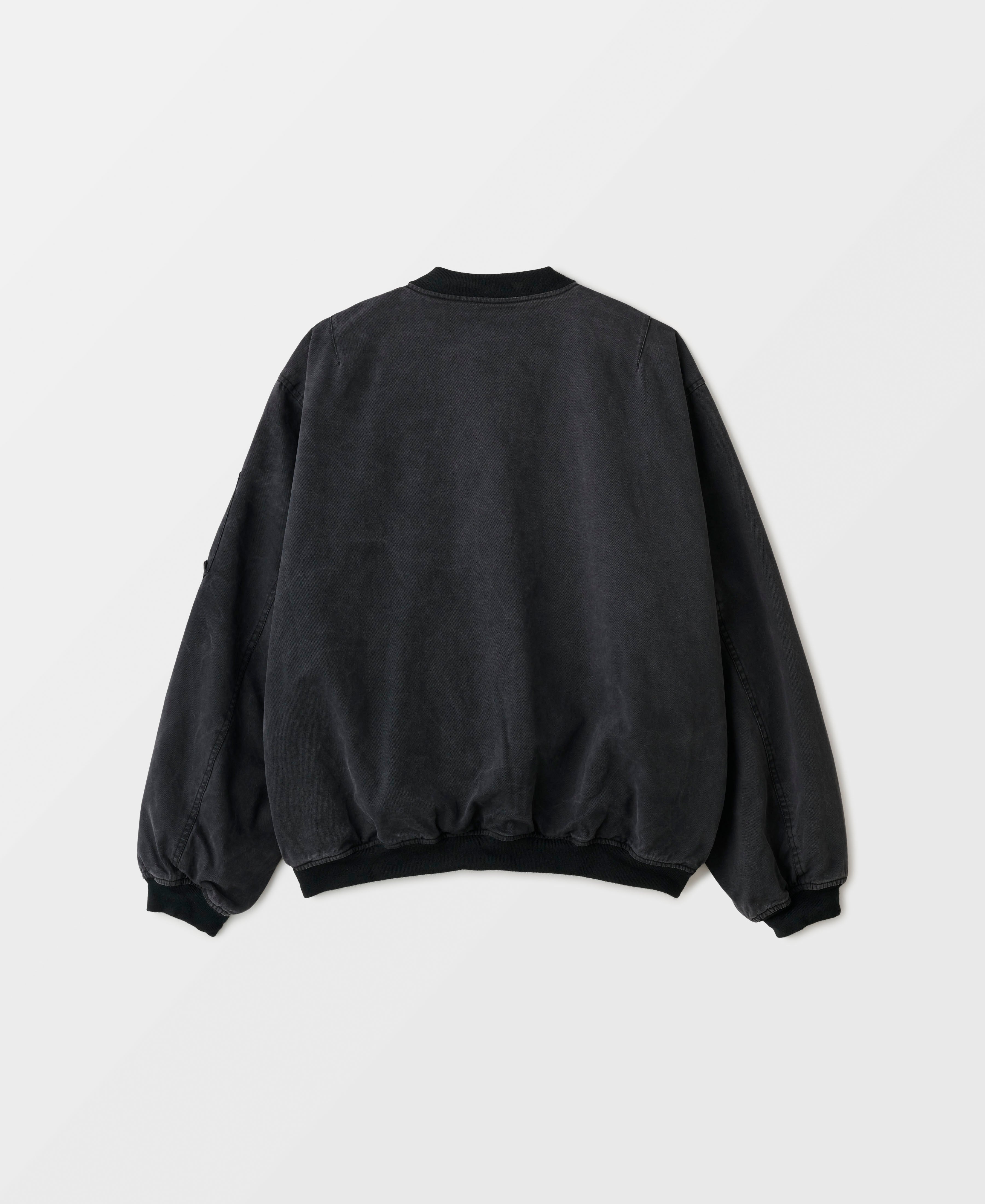 SUN FADED WASH DOUBLE FACE COTTON NON PADDED BOMBER JACKET - BLACK 1