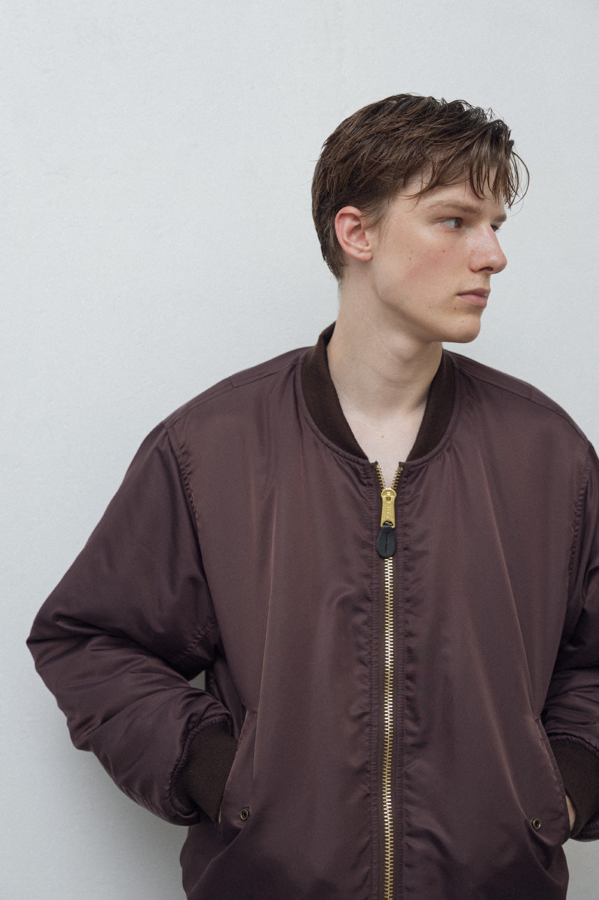 OUTLET 50%OFF  | DOUBLE FACE NYLON BOMBER JACKET - BROWN X SAX
