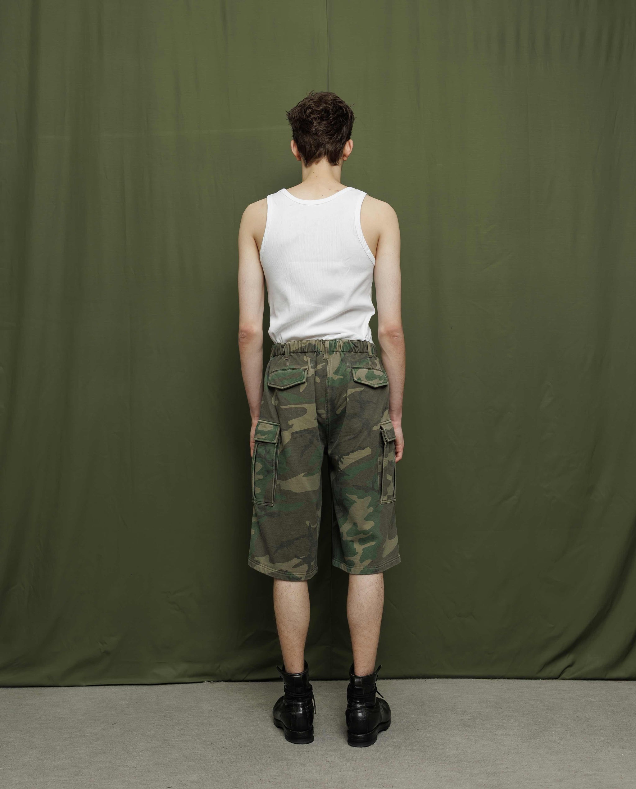 SUN FADED WASH SWEAT CARGO 3/4 SHORT PANTS - WOODLAND CAMO