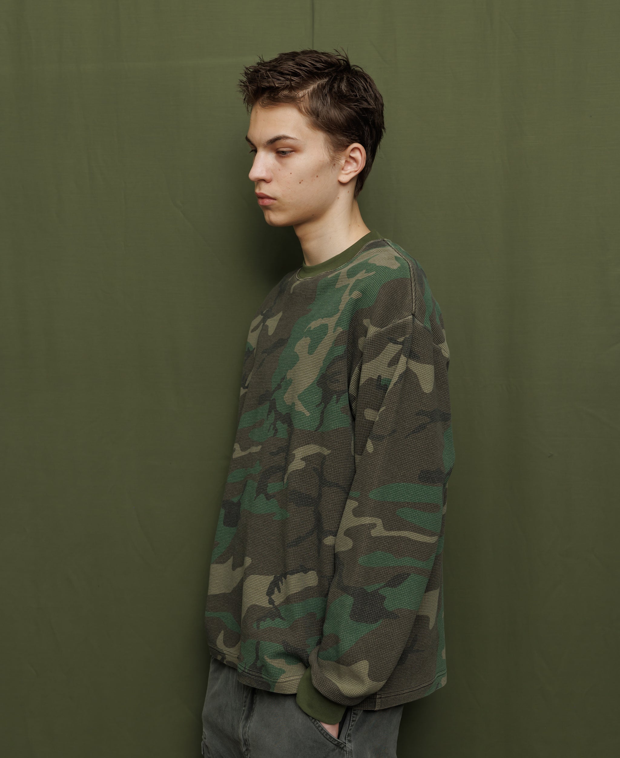 VINTAGE WASH CAMOUFLAGE WAFFLE THERMAL SHIRT