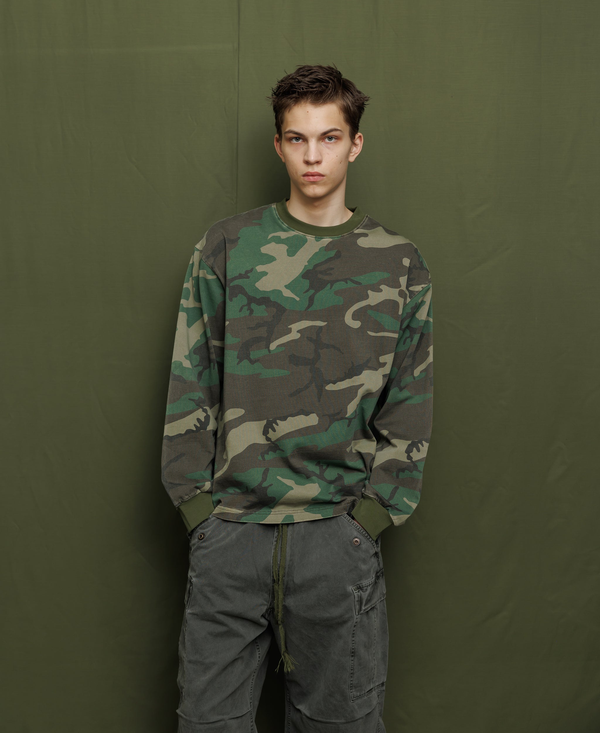 VINTAGE WASH CAMOUFLAGE LONG SLEEVE SHIRT