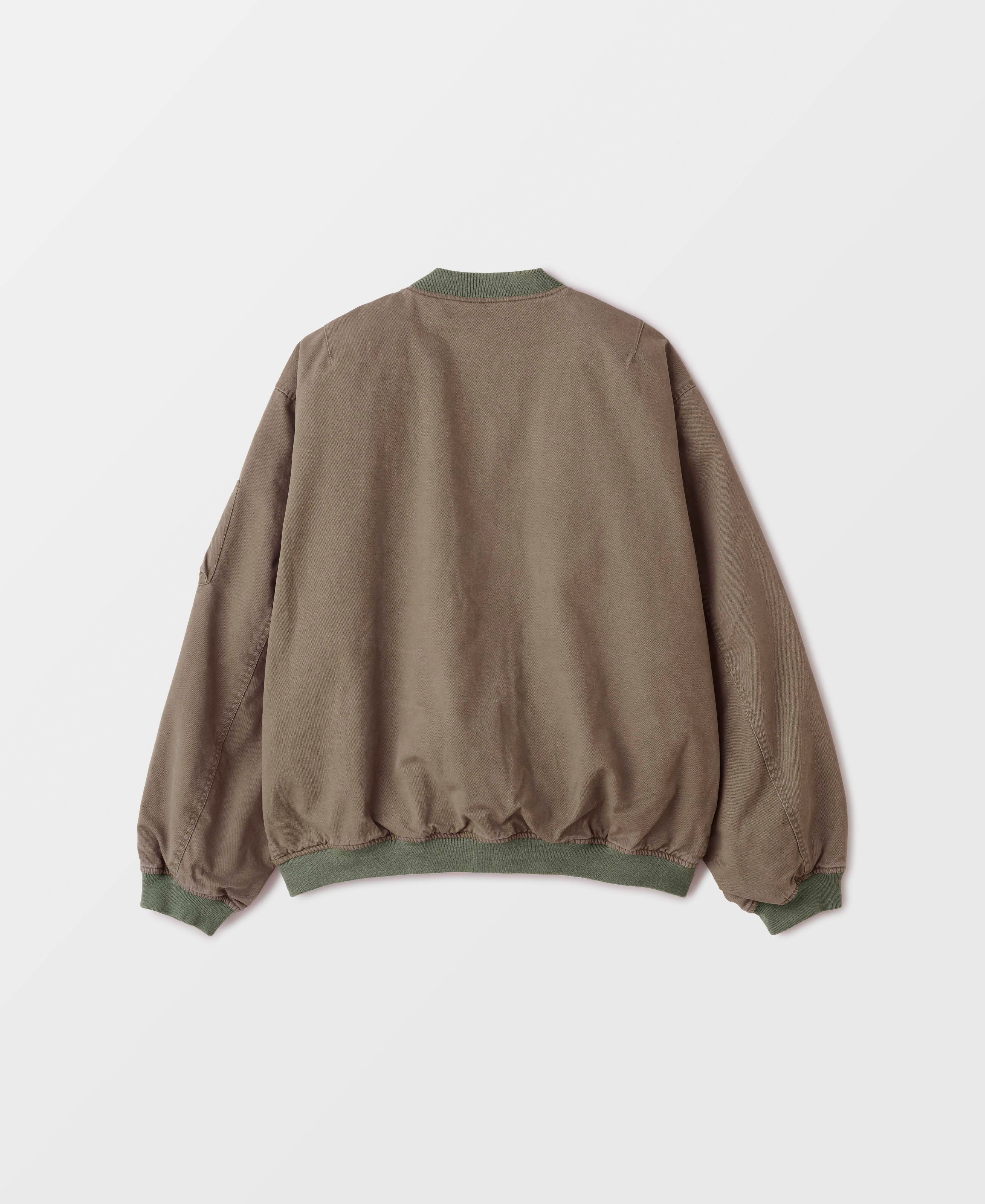 SUN FADED WASH DOUBLE FACE COTTON NON PADDED BOMBER JACKET - BRITISH KHAKI 2