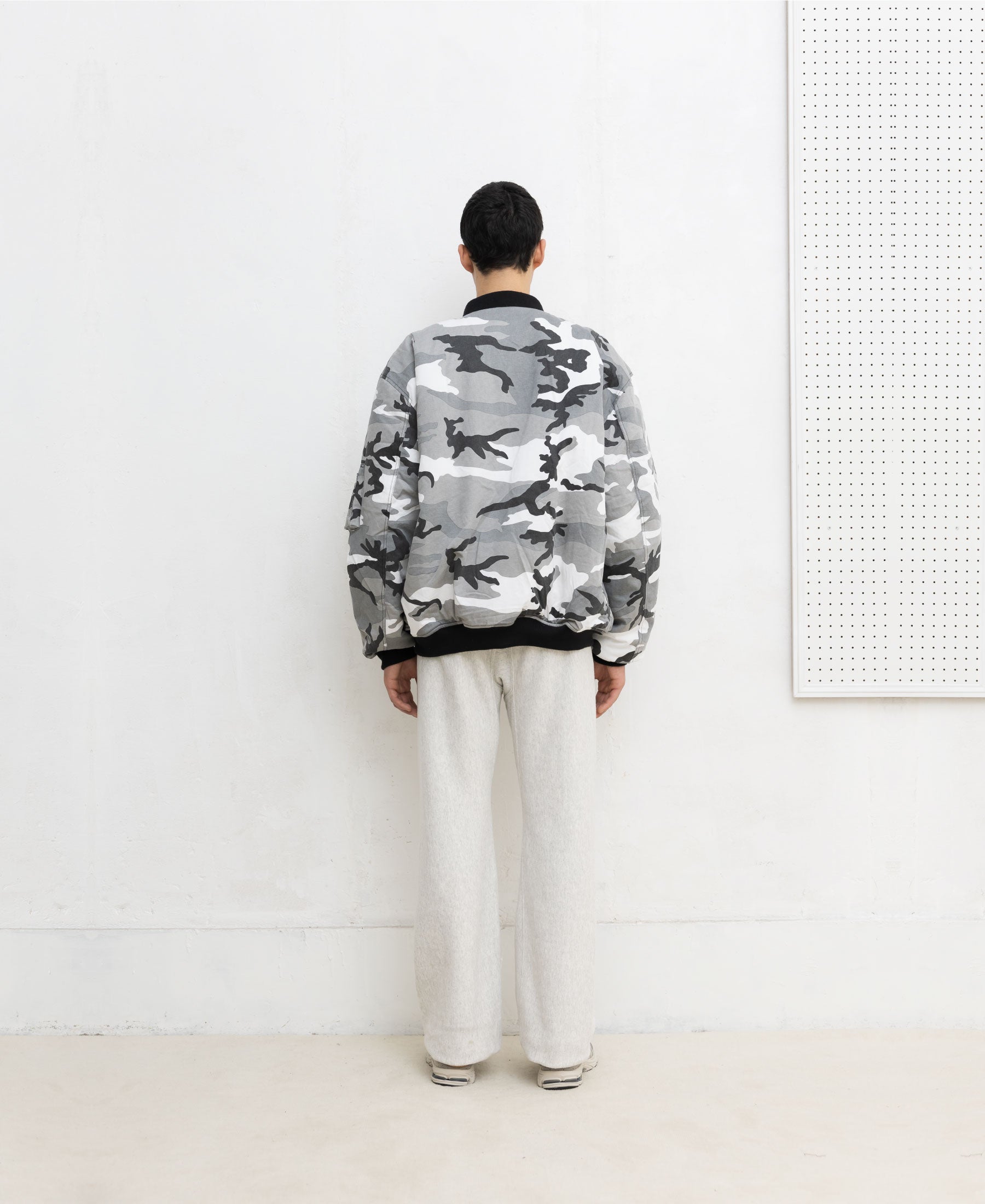 VINTAGE WASH CAMOUFLAGE DOUBLE FACE COTTON BOMBER JACKET - UC