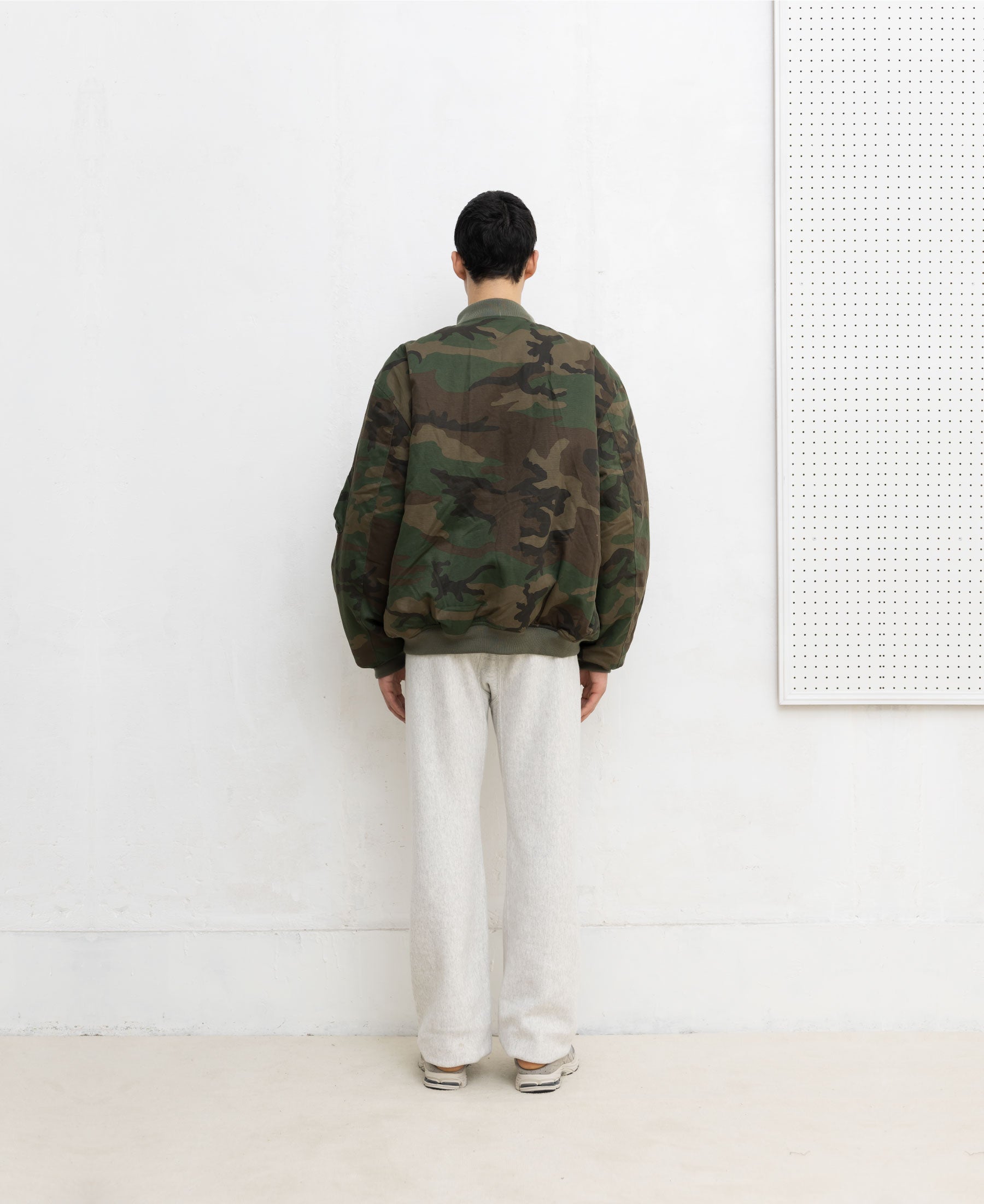 VINTAGE WASH CAMOUFLAGE DOUBLE FACE COTTON BOMBER JACKET - WC