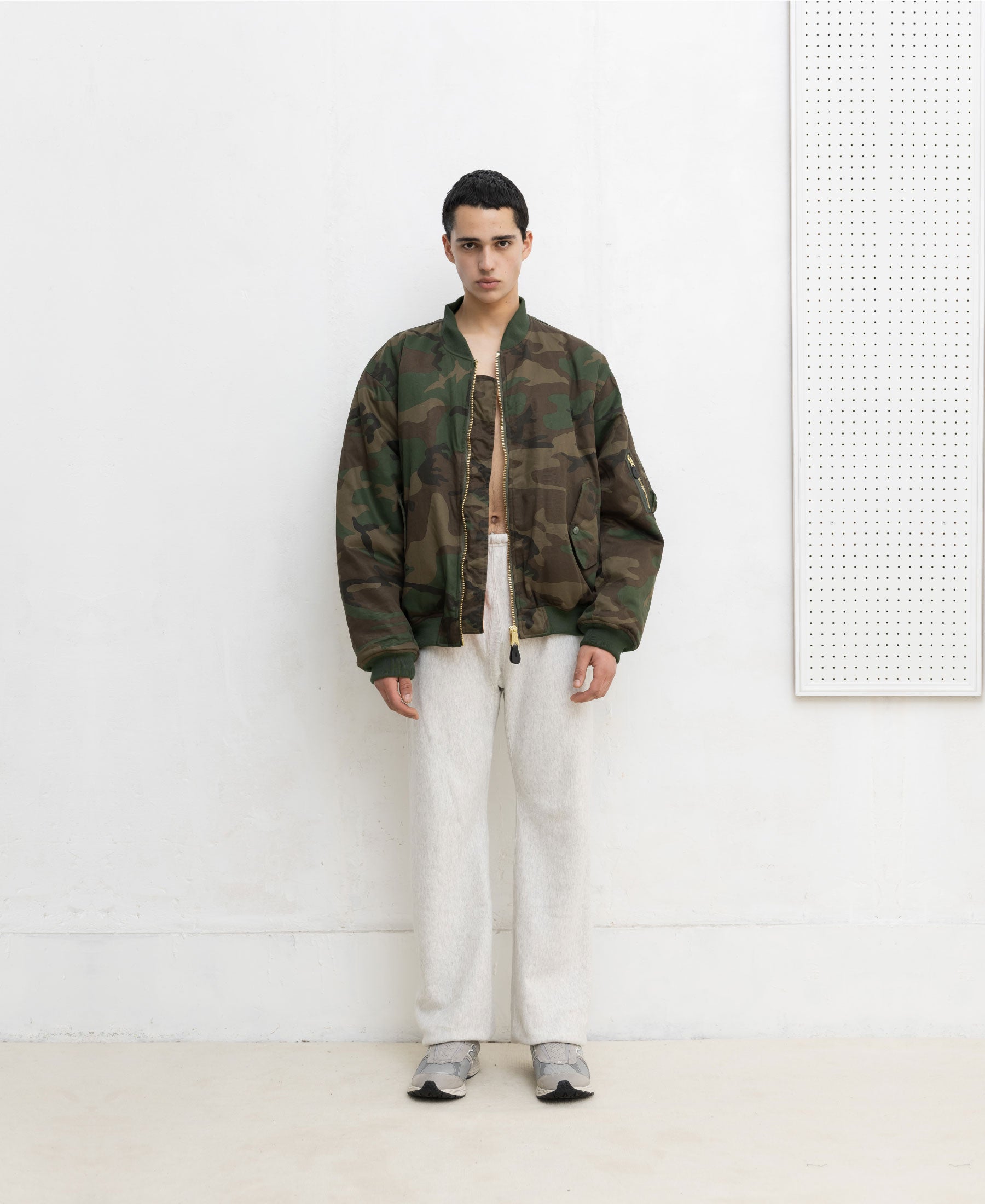 VINTAGE WASH CAMOUFLAGE DOUBLE FACE COTTON BOMBER JACKET - WC