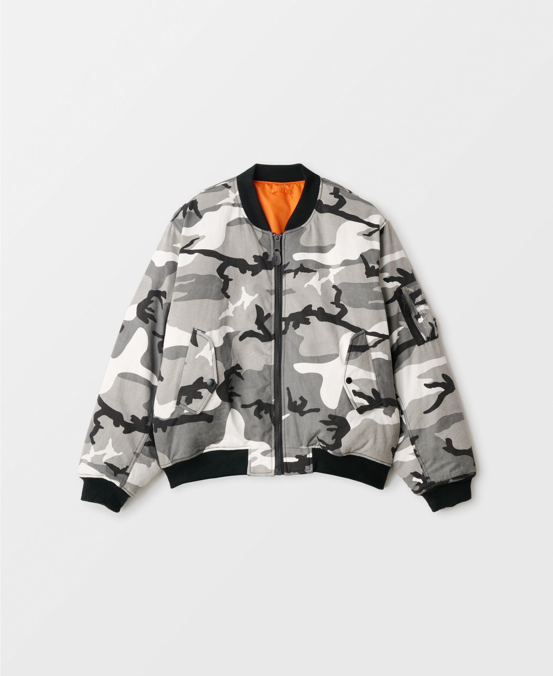 VINTAGE WASH CAMOUFLAGE DOUBLE FACE COTTON BOMBER JACKET - UC