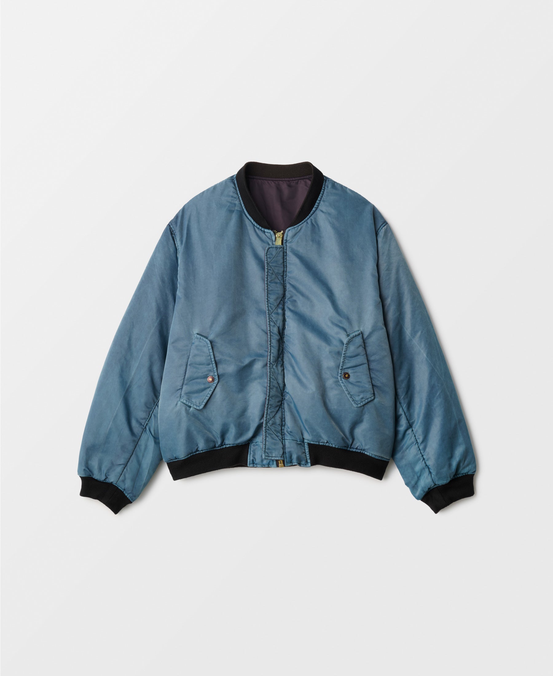 GARMENT-DYE NYLON BOMBER JACKET - BLUE X BROWN