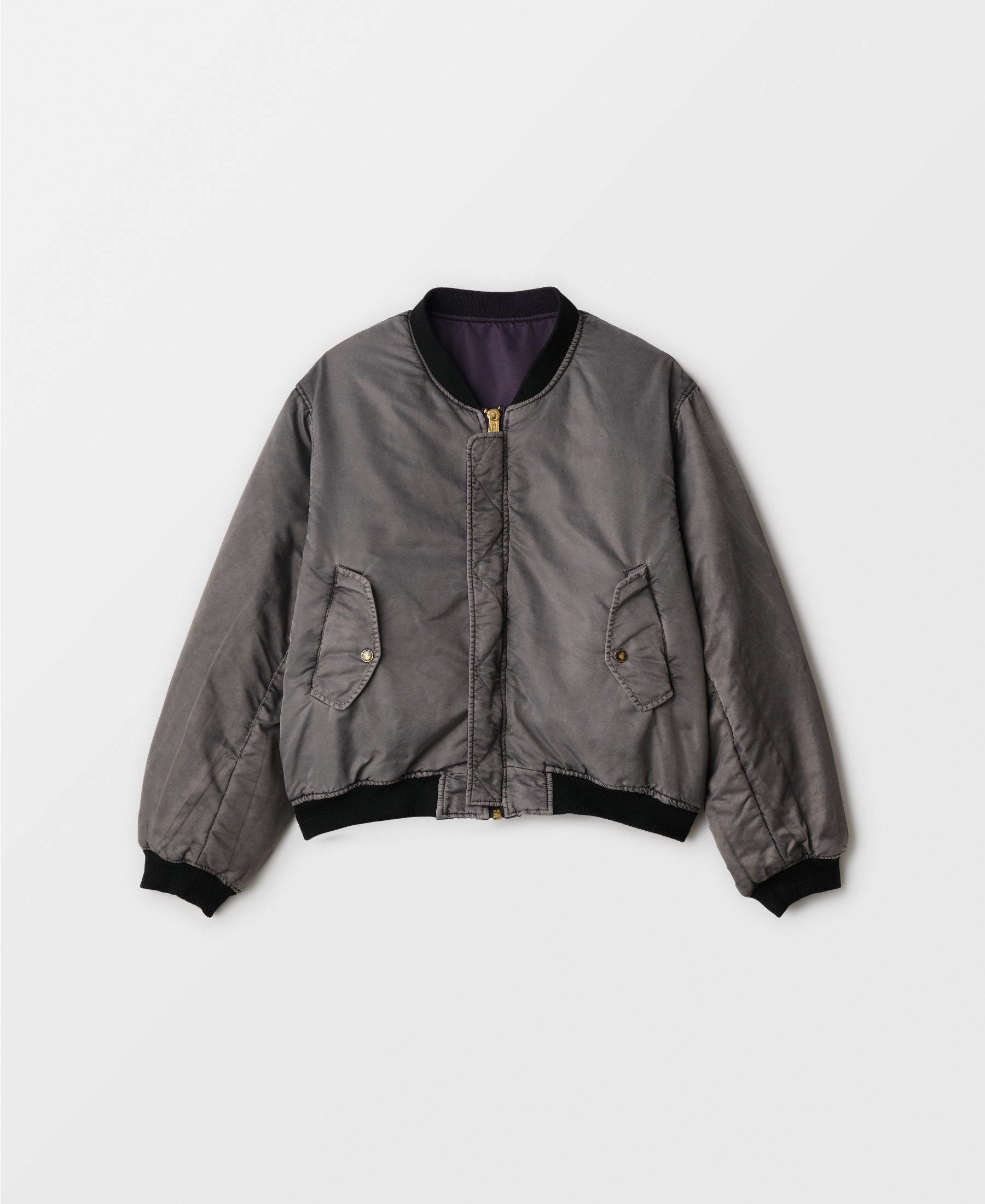 GARMENT-DYE NYLON BOMBER JACKET | DARK GREY X PURPLE