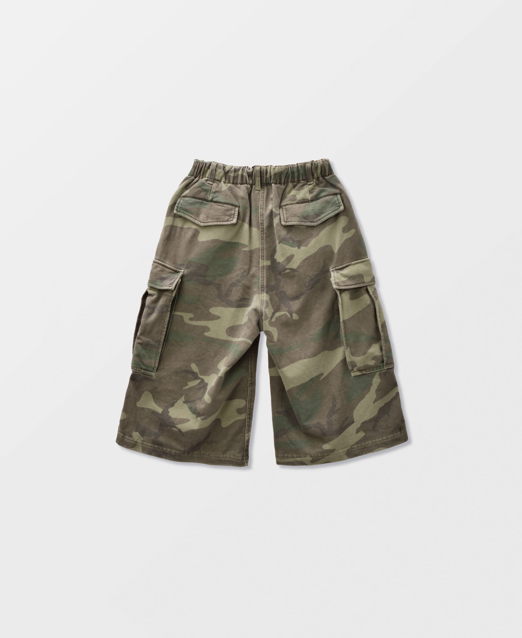 SUN FADED WASH SWEAT CARGO 3/4 SHORT PANTS - WOODLAND CAMO