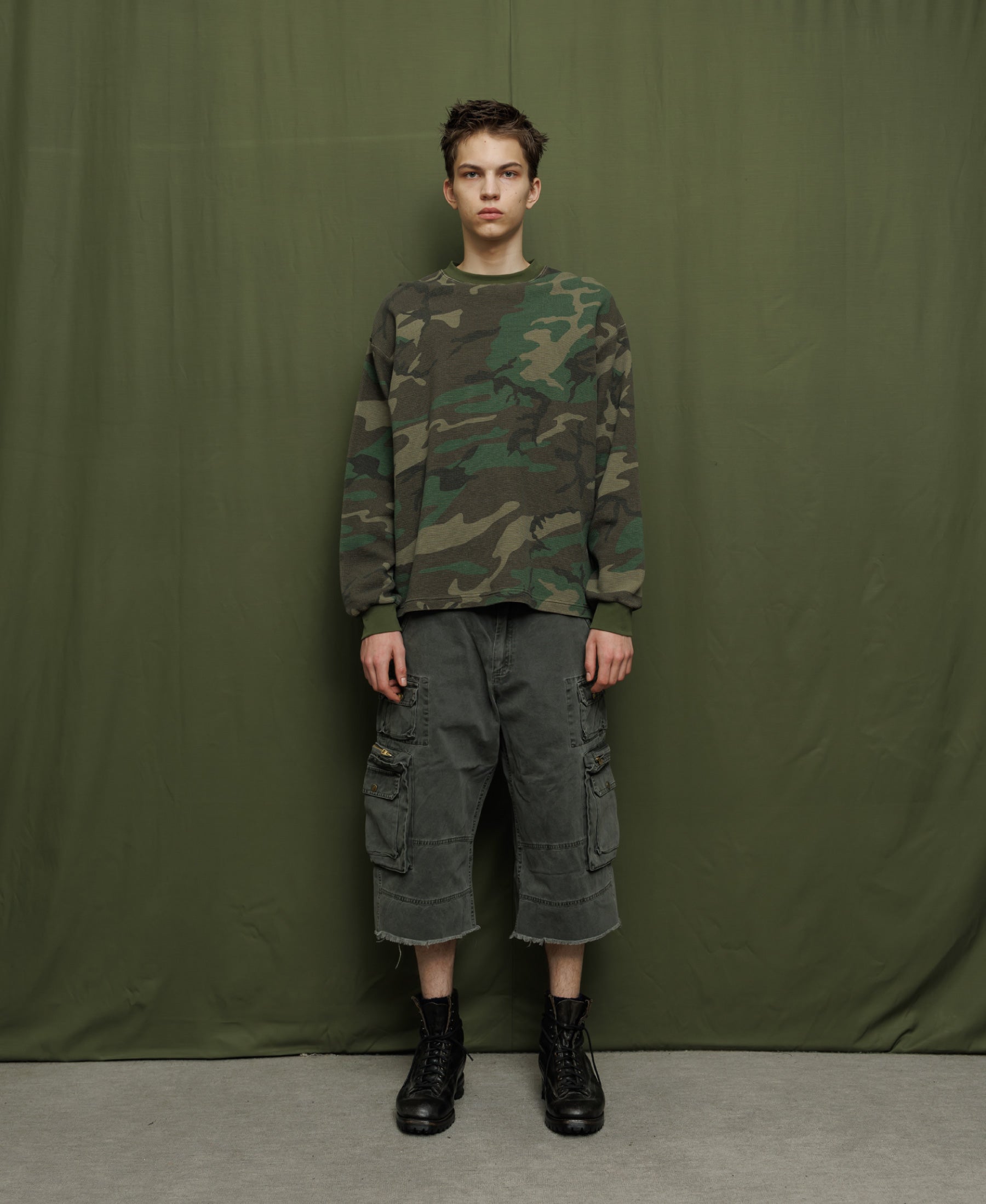 VINTAGE WASH CAMOUFLAGE WAFFLE THERMAL SHIRT